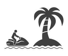 Wall Mural - tourist on jet ski boat and tropical island