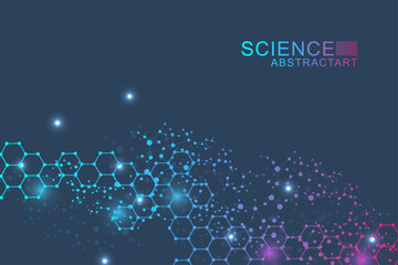 Fototapete - hexagonal abstract background. big data visualization. global network connection. medical, technolog