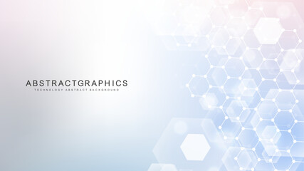 Aufkleber - abstract technology connect background lines and dots with hexagons. modern hexagons technology conc