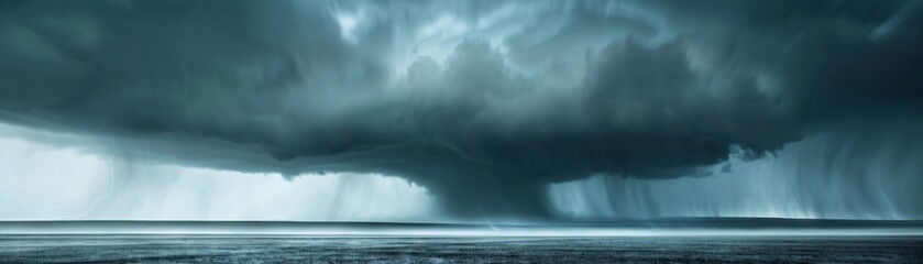 Poster - a dramatic and clear photo of a stormy sky with dark clouds and heavy rain pouring down over a lands