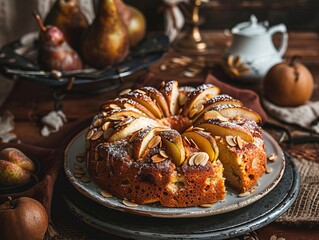 Pear-fectly Almond-licious Cake: A Decadent Treat at 4:3 Ratio