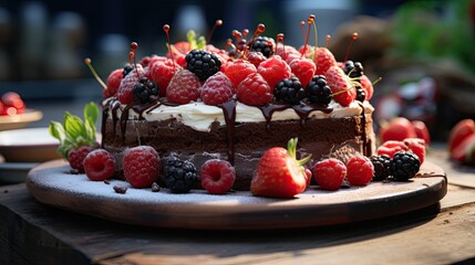 Wall Mural - A chocolate cake with a strawberry on top  