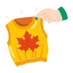 Wall Mural - A flat style sticker of sleeveless sweater with a leaf on it 