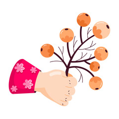 Wall Mural - Hand holding rowan twig flat sticker 

