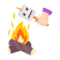 Wall Mural - A flat style sticker of roasting marshmallow 

