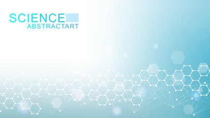 Fototapete - hexagonal abstract background. big data visualization. global network connection. medical, technolog