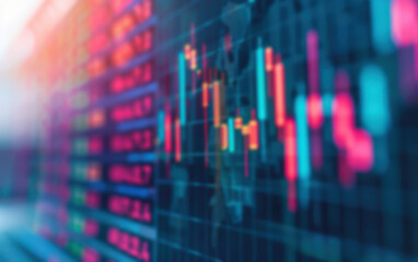 Poster - Blurred stock market data on a digital display with colorful graphs and charts representing financial trends and economic indicators.