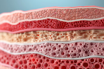 Wall Mural - Detailed cross-section showing various layers of bone and muscle tissue. Identifiable textures and cellular structures captured with precision.