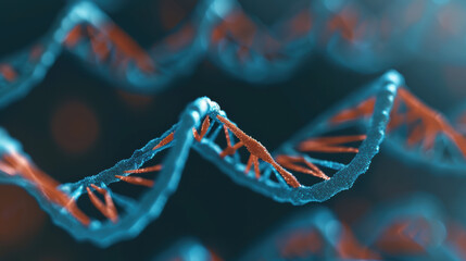 Poster - Close-up of a DNA double helix structure in red and blue. The intricate details highlight the fascinating complexity of genetic material.