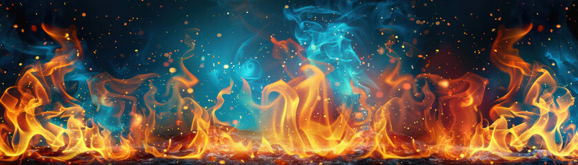 Poster - Vivid flames in contrasting blue and orange hues create an abstract and mesmerizing fire background, perfect for dynamic and energetic designs.