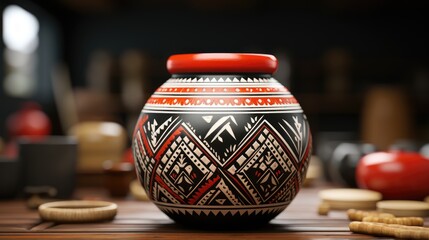 Sticker - A clay pot with decorative hand painted patterns UHD wallpaper Stock Photographic Image 