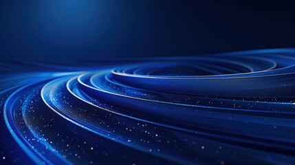 Poster - Abstract blue wave lines on a dark background, creating a futuristic and dynamic composition with shimmering specks of light. Ideal for modern designs.