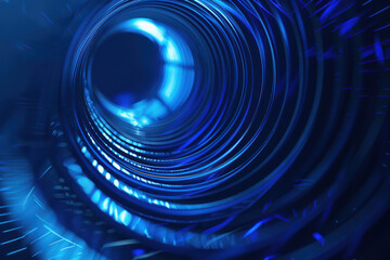 Poster - Dynamic close-up of a blue abstract tunnel with swirling light effects, conveying a sense of speed, motion, and futuristic design in a vibrant composition.