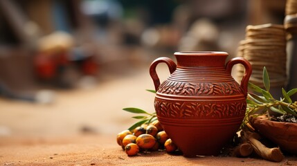 Canvas Print - A clay pot with handles providing easy and secure UHD wallpaper Stock Photographic Image  