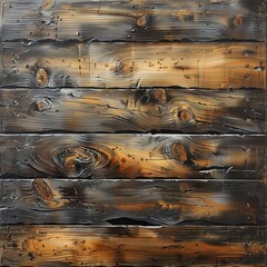 Poster - Close-up of dark brown wooden planks, showcasing textures and grains with a rustic, charred finish.