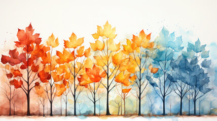 Wall Mural - Watercolor orange autumn leaves, wallpaper, background, graphic, painting, art, card, poster, print, interior, generative AI