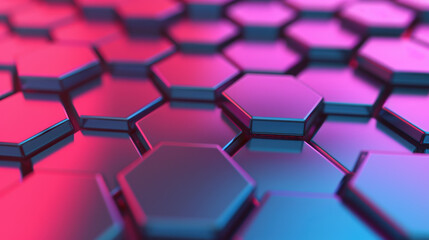 Poster - Close-up of a hexagonal pattern with vibrant colors and metallic texture, creating a futuristic design perfect for modern backgrounds and technology themes.