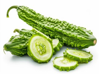 Bitter Gourd Delight: A Fresh Slice Isolated on White Background