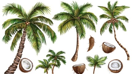 Collection of Palm Trees and Coconuts