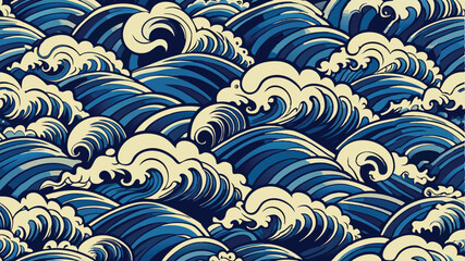 Japanese water wave seamless pattern