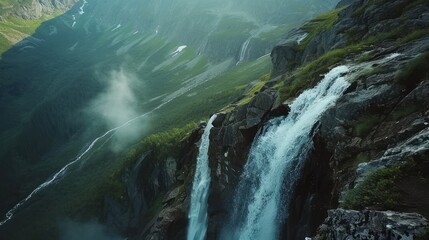 Wall Mural - Majestic Waterfall Cascading Down Mountainside