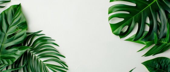Wall Mural - lush tropical leaves border on white background - perfect for summer, nature, and eco-friendly desig