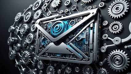 Abstract digital message with gears and cogs.