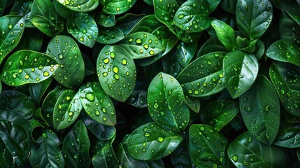 Poster - Water Droplets on Lush Green Leaves