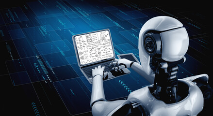 Poster - mathematic equations and modish formula on computer screen showing concept of science and education