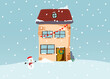 © Westend61 - Illustration of snowman outside decorated house