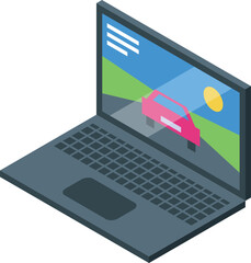 Poster - Isometric laptop showing a car driving on the road