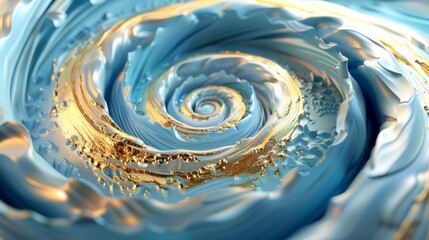 Fototapete - Spirals made of clay gold and blue abstract background White space in the middle of the element high resolution Hyper-realistic details Digital art in the style of an abstract artist.