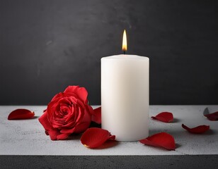 Wall Mural - Candles with rose petals and rose petals on black background