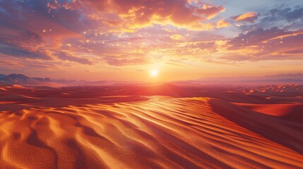 A Picture of the Sun Setting Over the Sand Dunes in the Middle of the Desert - Generative AI