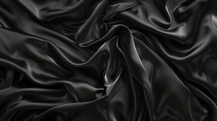 Poster - Luxurious fabric, beautiful background with drapery and wavy folds of black silk satin material surface. Abstract dark black and white luxury fabric background