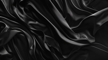 Poster - Luxurious fabric, beautiful background with drapery and wavy folds of black silk satin material surface. Abstract dark black and white luxury fabric background