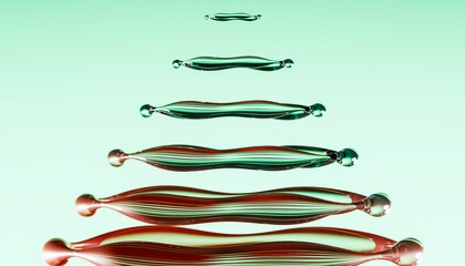 3D render of chrome liquid flowing abstract design on green background