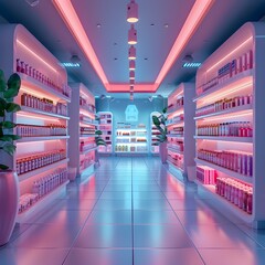 Poster - Virtual Aisle of Floating Products Future of Online Shopping and E Commerce Concept