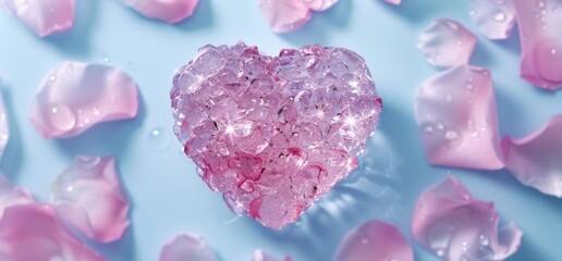 Wall Mural - Sparkling heart-shaped crystal on a soft blue background