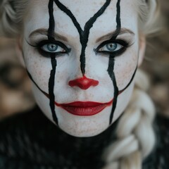 Canvas Print - Dramatic clown makeup with red lips and black tears