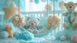 © Igbal - A baby's crib in a bright nursery with toys and soft decor.