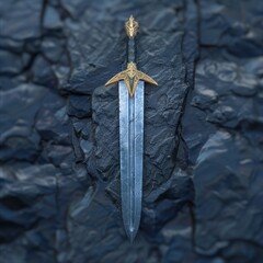 Wall Mural - Ornate fantasy sword embedded in dark rock