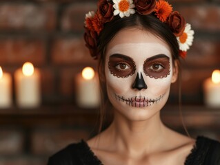 Poster - woman with day of the dead makeup and floral headpiece