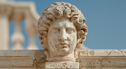 Wall Mural - ancient greek statue head with intricate carved features