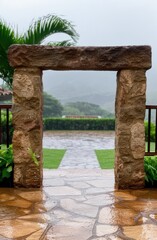 Sticker - Tropical garden entrance with stone archway