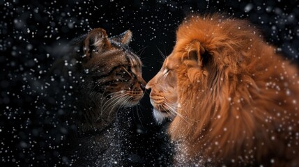 Sticker - Majestic lion and fierce cat in the snow