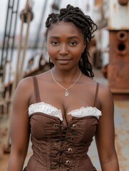 Wall Mural - young woman in a brown corset dress