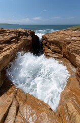 Wall Mural - Crashing waves against rocky coastline