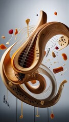 Wall Mural - An abstract depiction of musical staves transformed into waves symbolizing sound.