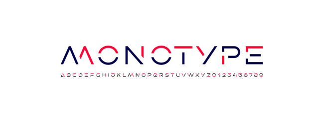 Wall Mural - Technology font, digital cyber alphabet made multi-colored style, letters A, B, C, D, E, F, G, H, I, J, K, L, M, N, O, P, Q, R, S, T, U, V, W, X, Y, Z and numerals 0, 1, 2, 3, 4, 5, 6, 7, 8, 9